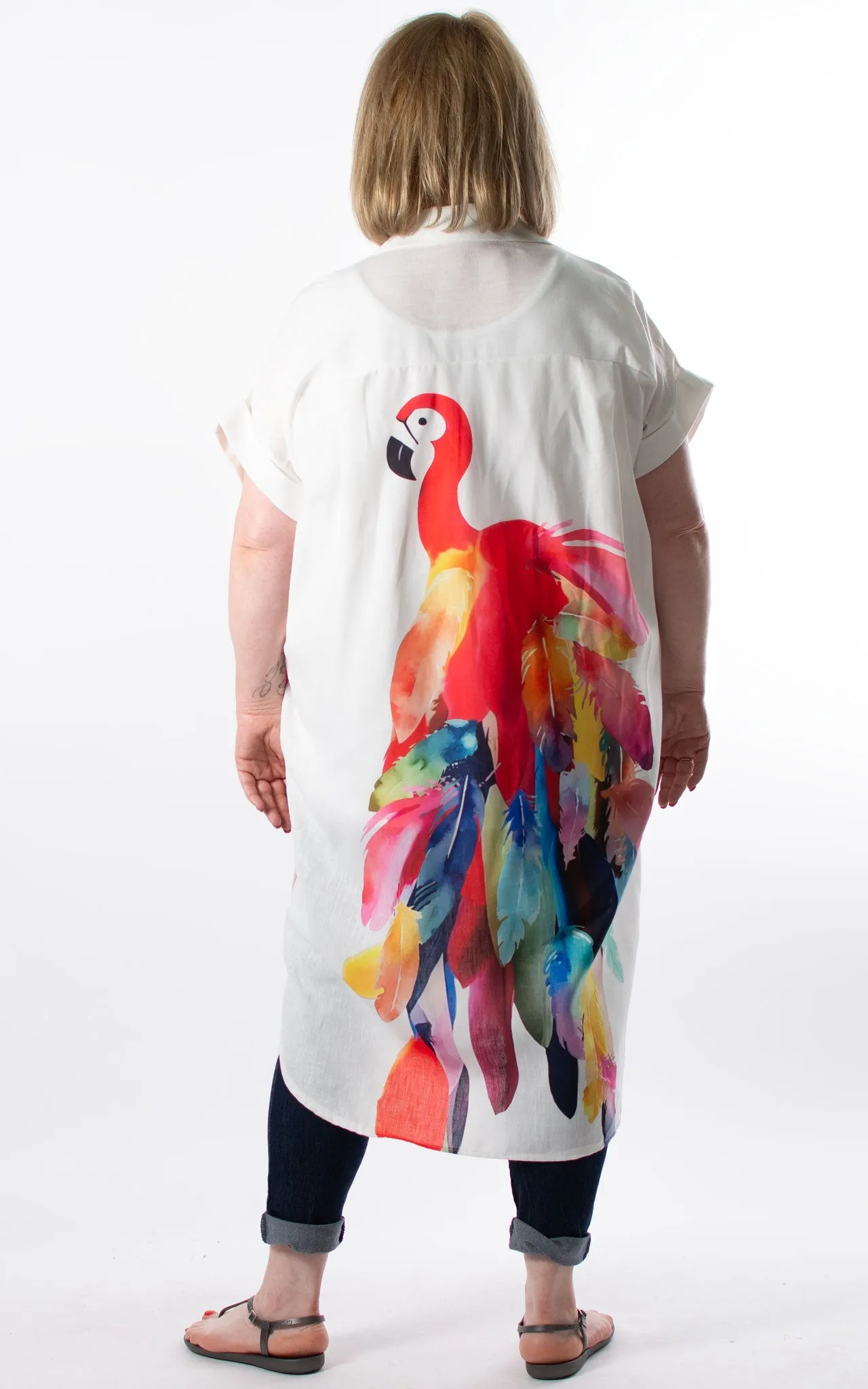 Print Shirt Dress | Bird | White