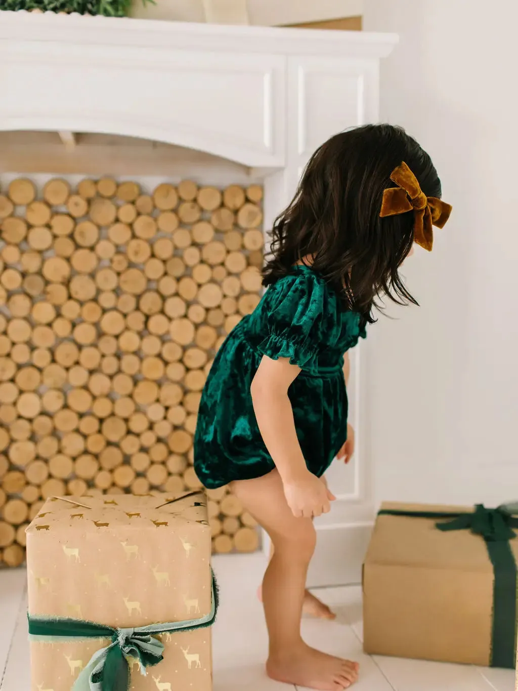 Quinn Romper in Crushed Green Velvet