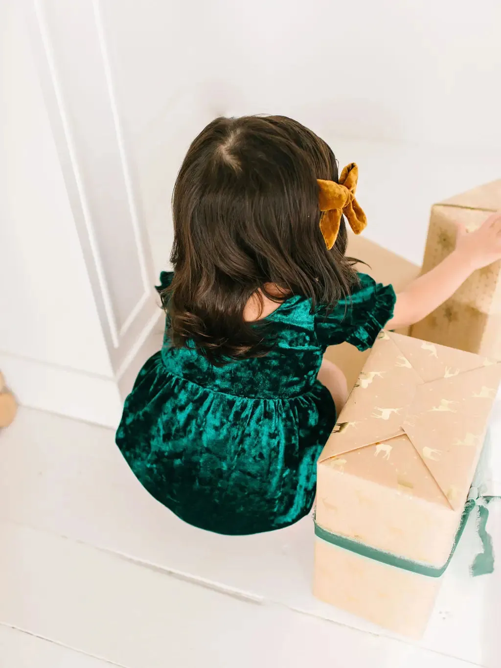 Quinn Romper in Crushed Green Velvet