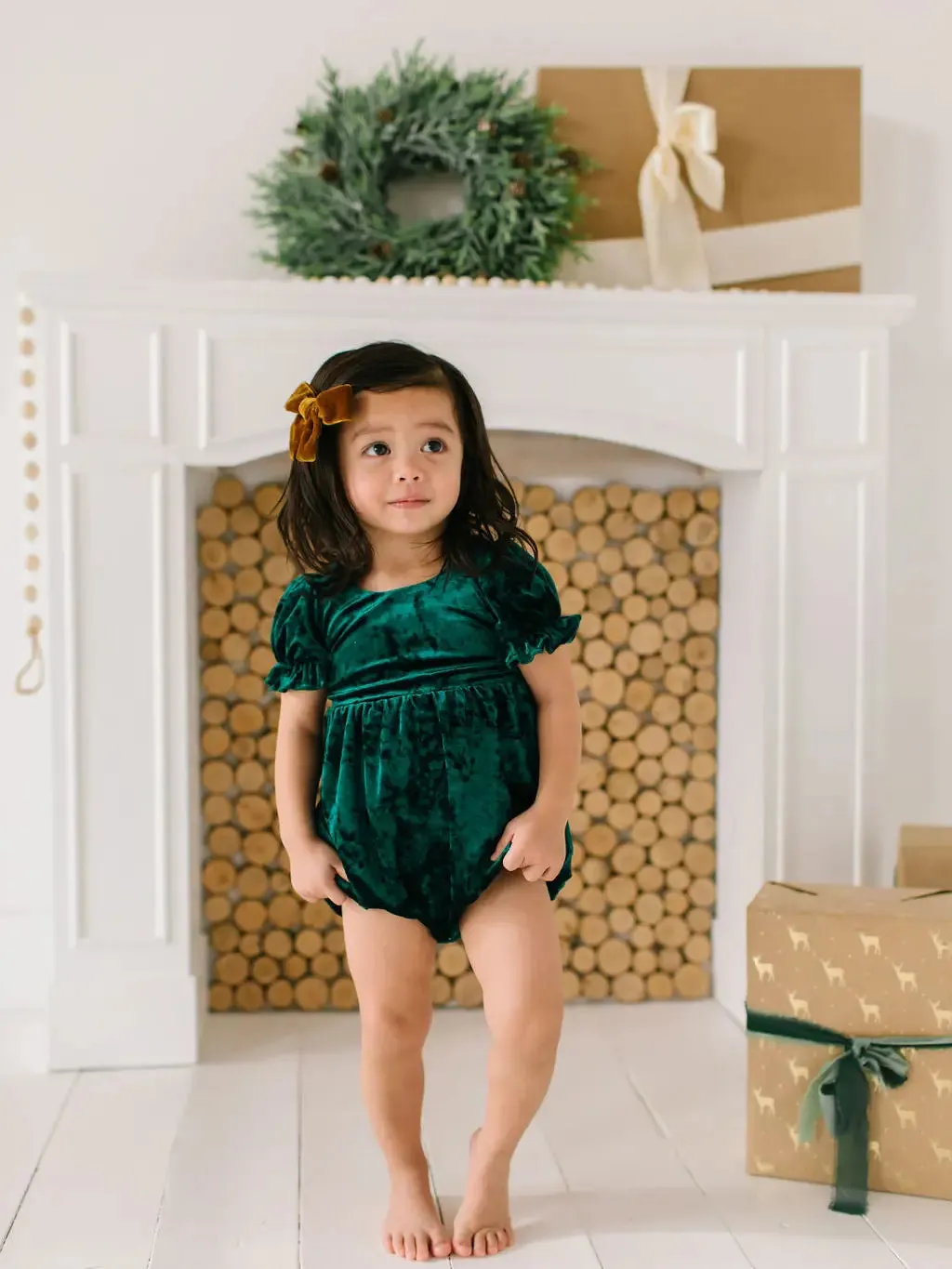Quinn Romper in Crushed Green Velvet