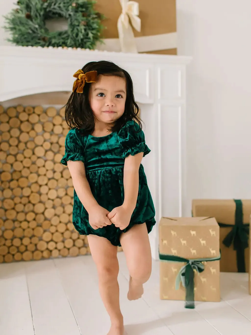 Quinn Romper in Crushed Green Velvet