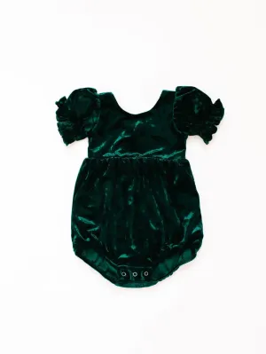 Quinn Romper in Crushed Green Velvet