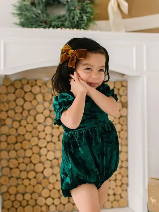 Quinn Romper in Crushed Green Velvet