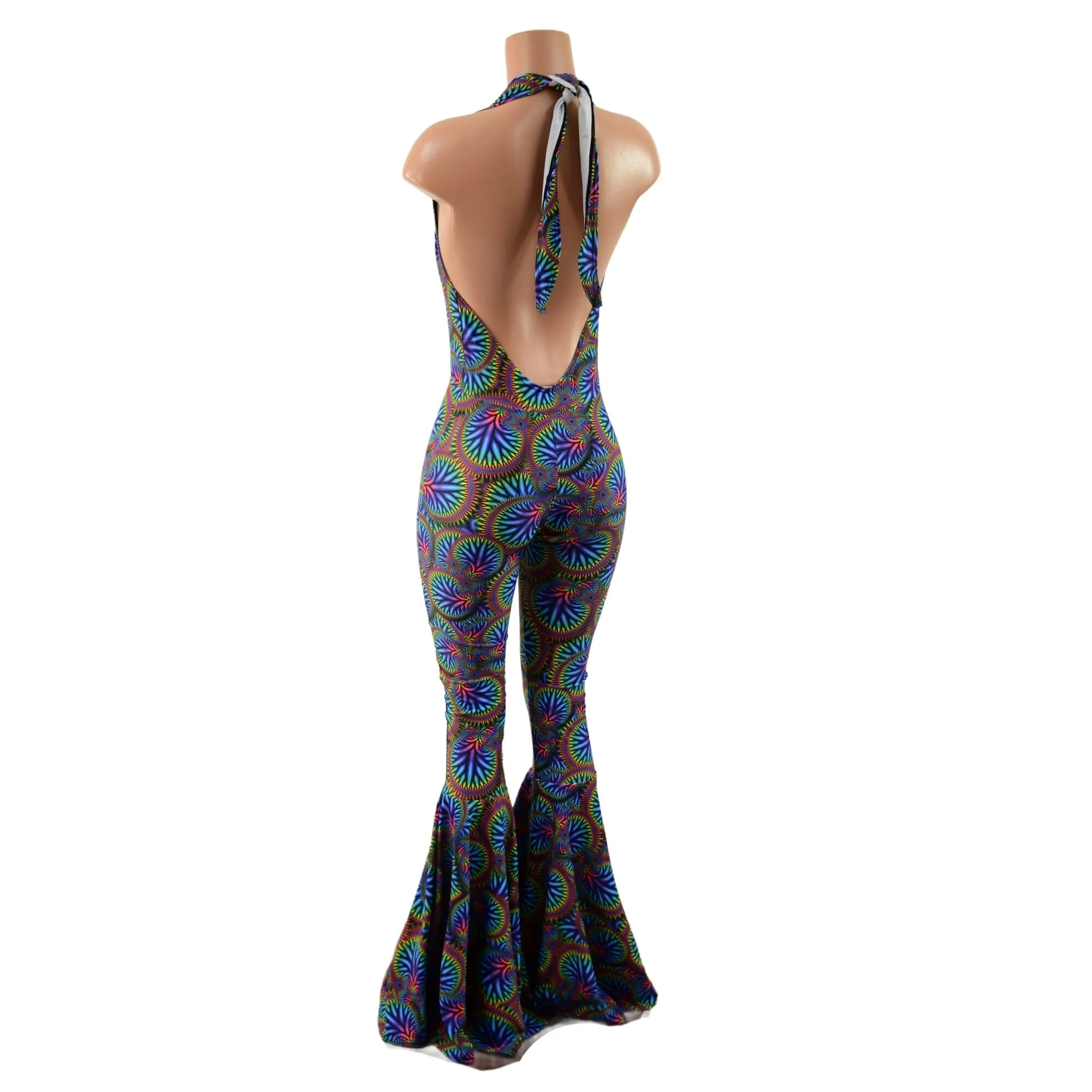 "Josie" Halter Bell Bottom Flare Catsuit in Radioactive