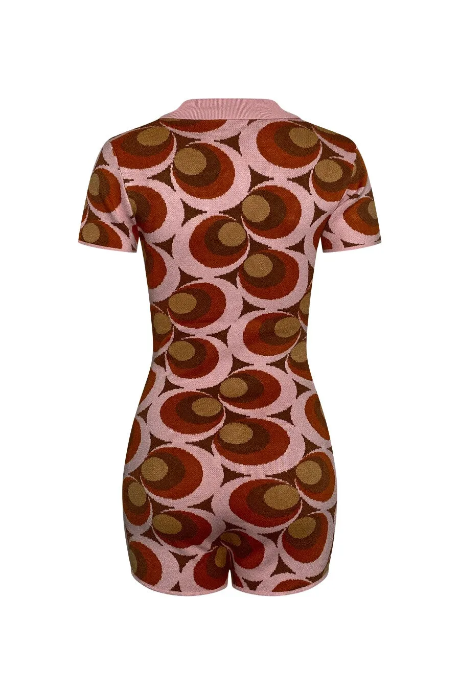 "RETRO BABY GIRL" Soft Pink Brown & Tan Heavy-Knit Jacquard Romper