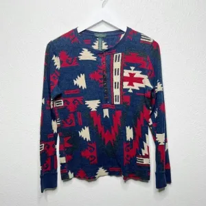 Ralph Lauren  Navy Red Aztec Long Sleeve Henley