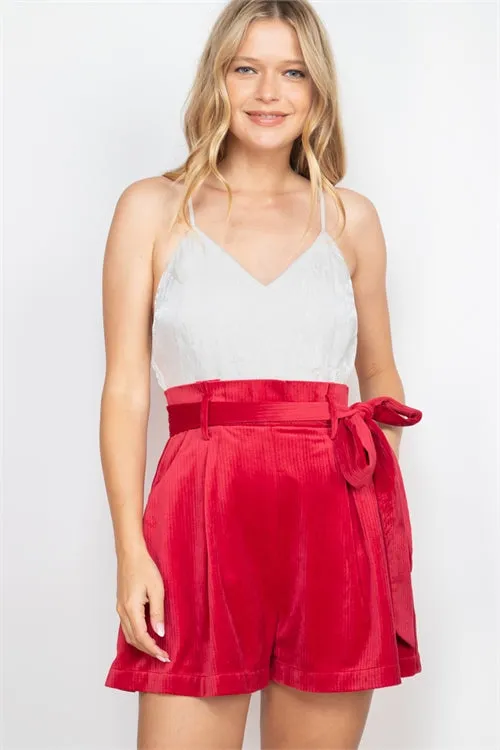 Red Corduroy Velvet Romper