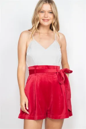 Red Corduroy Velvet Romper