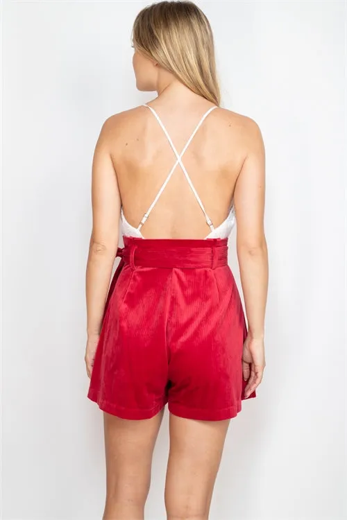Red Corduroy Velvet Romper