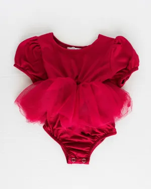 Red Puff Sleeve Tutu Romper