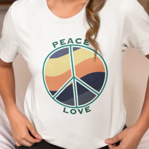 Retro Peace Sign Tee, Sunset Color Graphic T-Shirt, Hippie Peace Love Shirt, Boho Earthy Fashion Top, Peace Symbol Gift, Vintage Style Tee