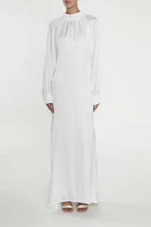 Reyna White High-Neck Fishtail Maxi-Dress