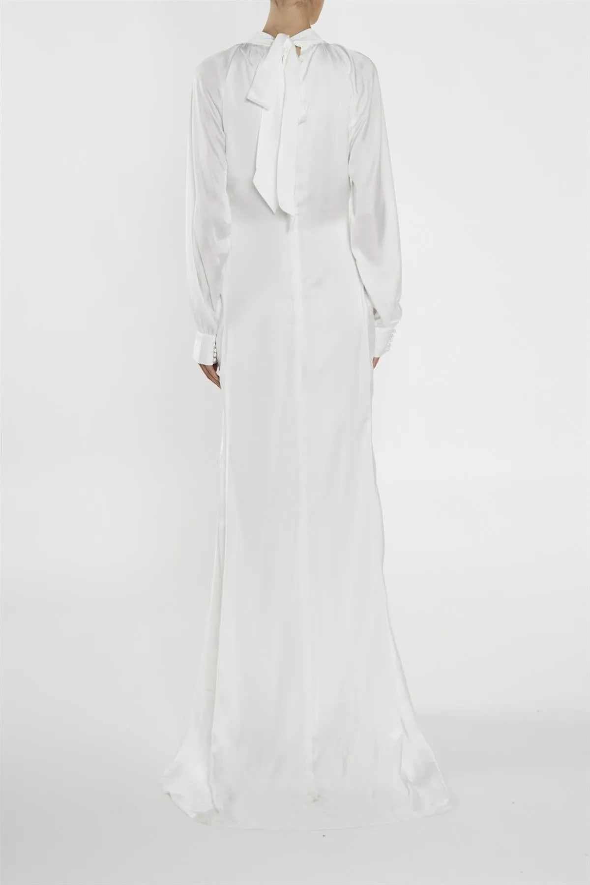 Reyna White High-Neck Fishtail Maxi-Dress
