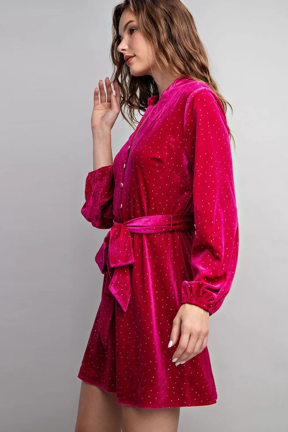 Rhinestone Tie Waist Romper Dress