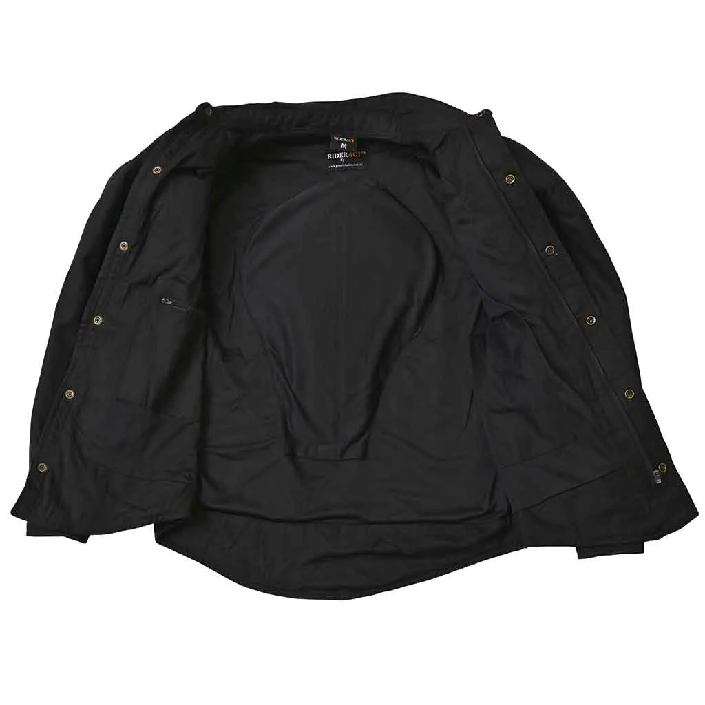 RIDERACT® Men's Motorcycle Riding Flannel Shirt Classic Plain Black