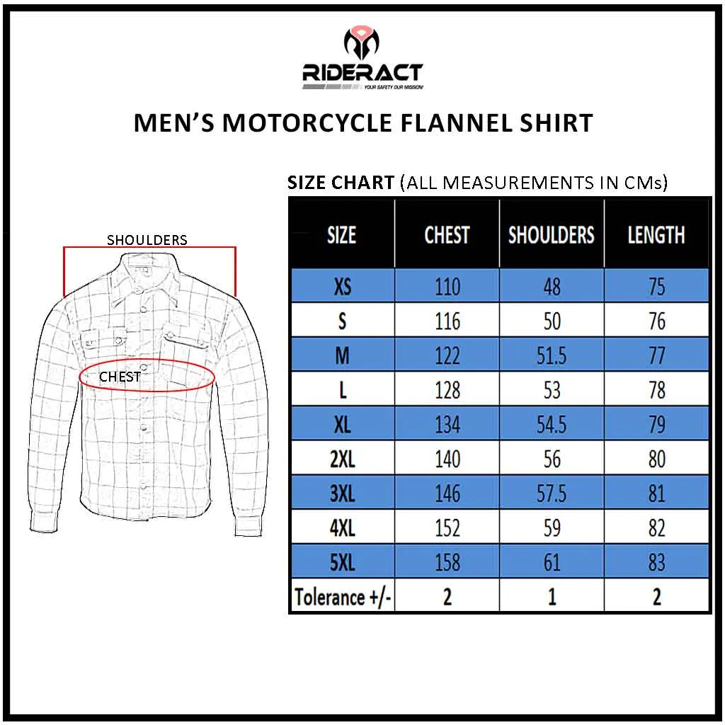 RIDERACT® Men's Motorcycle Riding Flannel Shirt Classic Plain Black