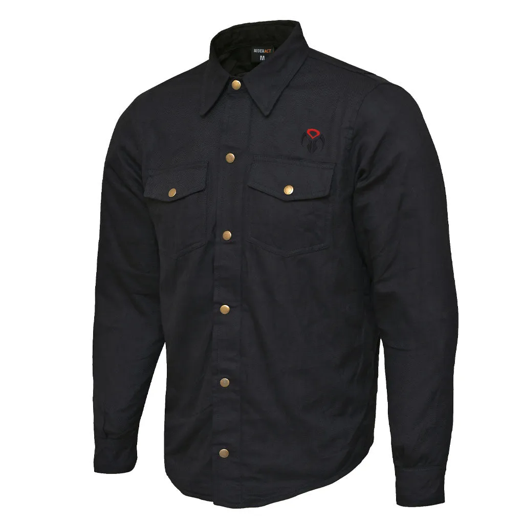 RIDERACT® Men's Motorcycle Riding Flannel Shirt Classic Plain Black