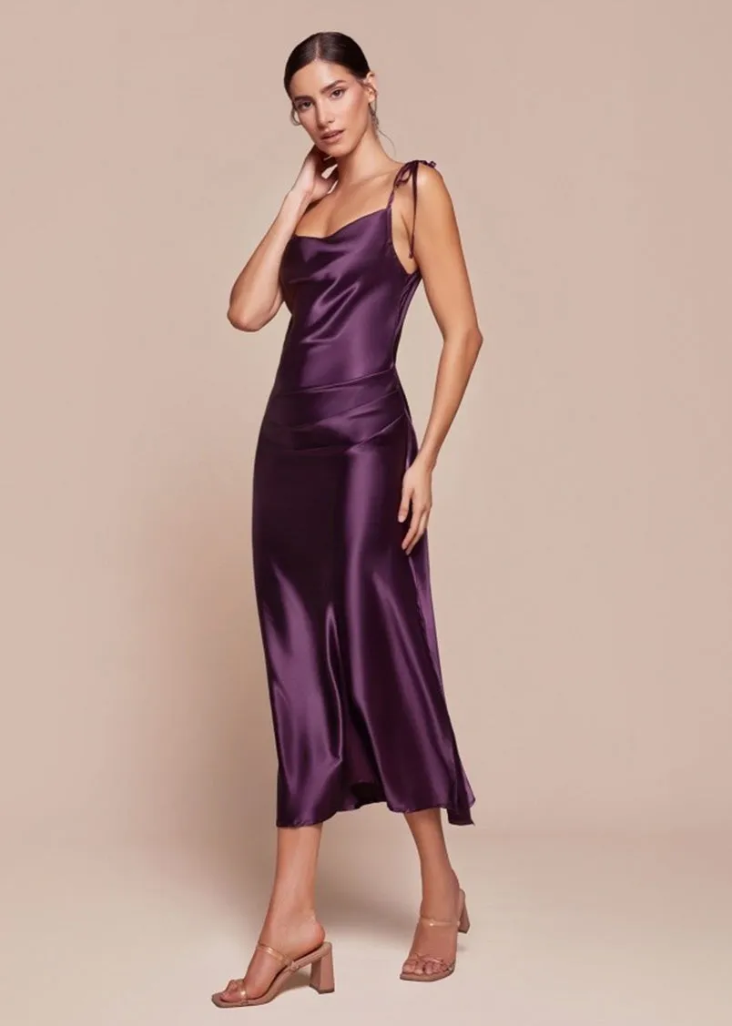 Rosie Satin Slip Cowl Neck Midi Dress Dusty Blue