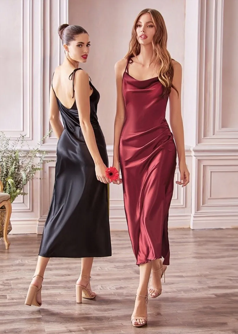 Rosie Satin Slip Cowl Neck Midi Dress Dusty Blue
