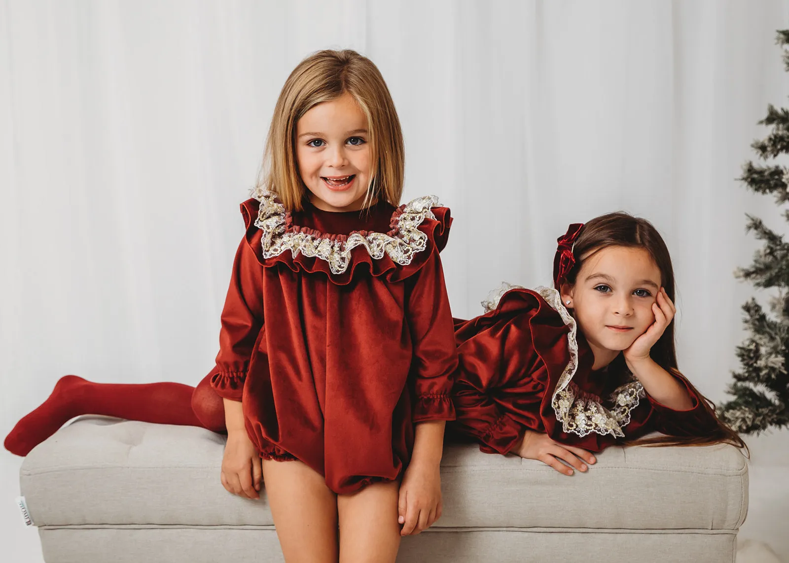'Ruby' Burgundy velvet & gold lace romper