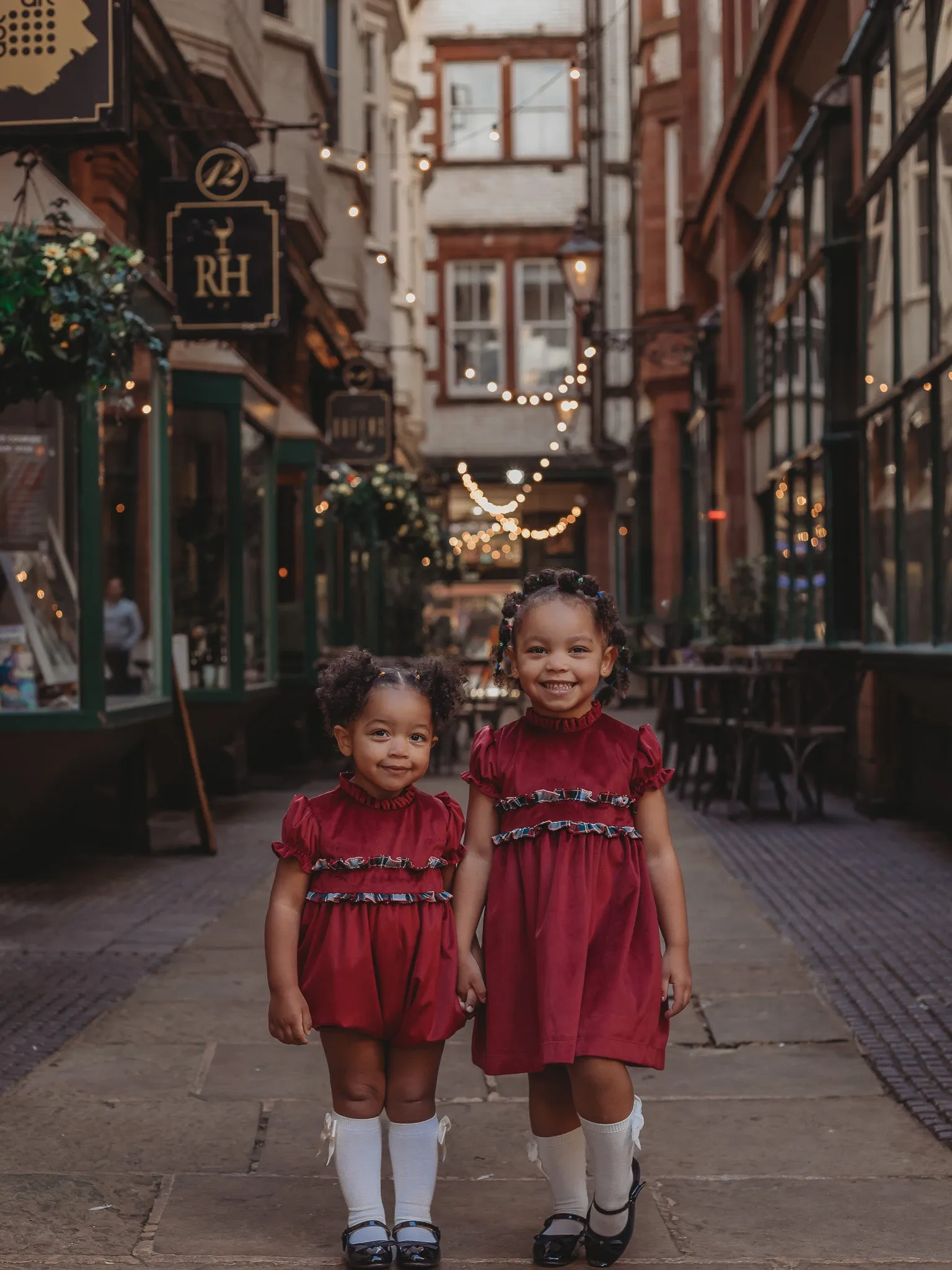 'Ruby' burgundy velvet & tartan dress