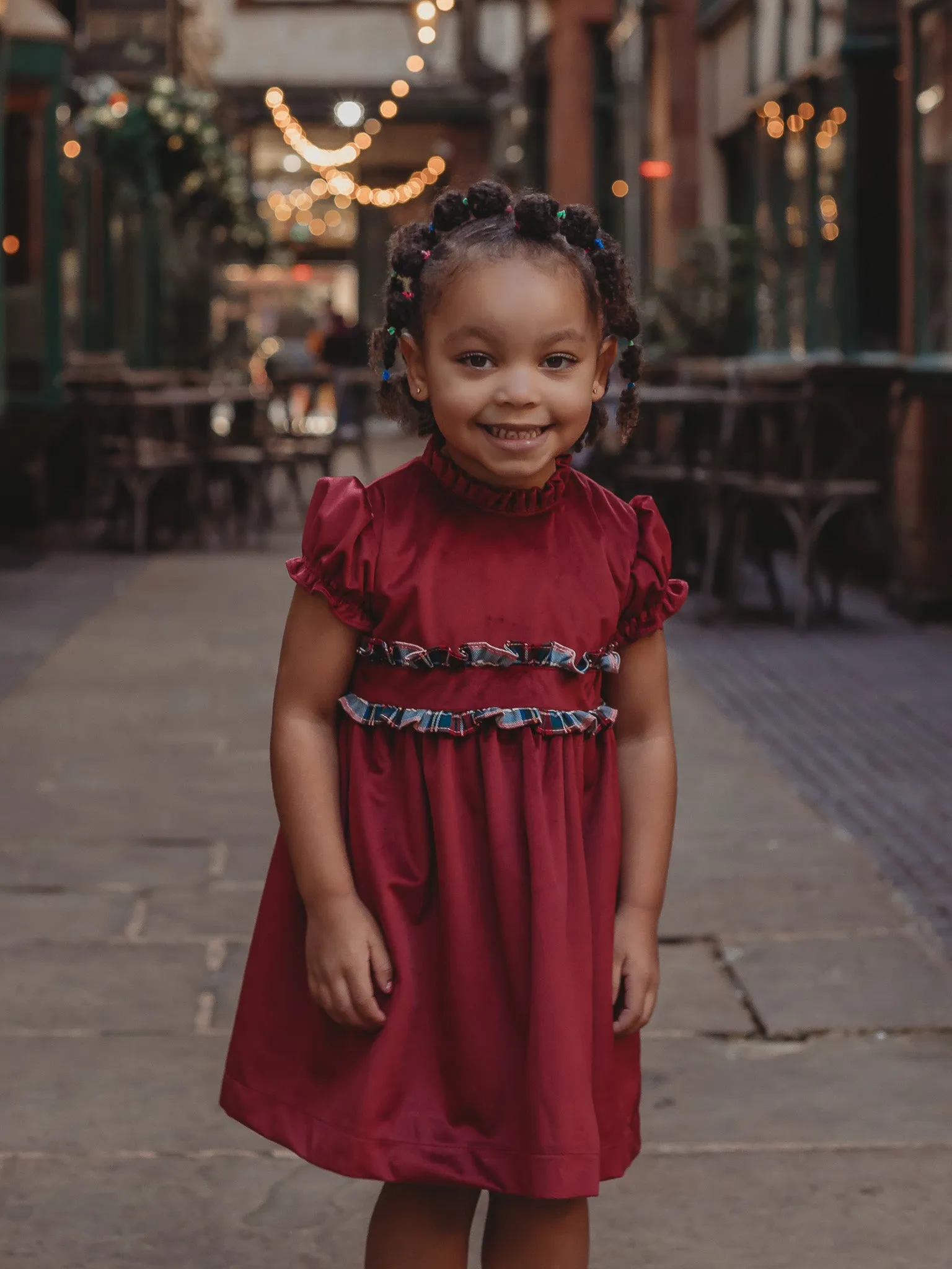 'Ruby' burgundy velvet & tartan dress