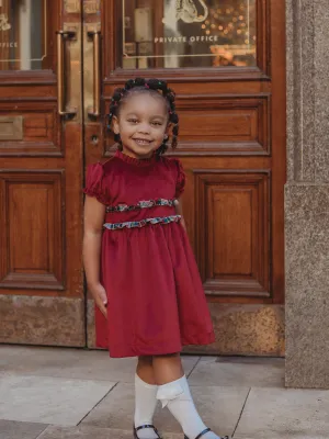'Ruby' burgundy velvet & tartan dress