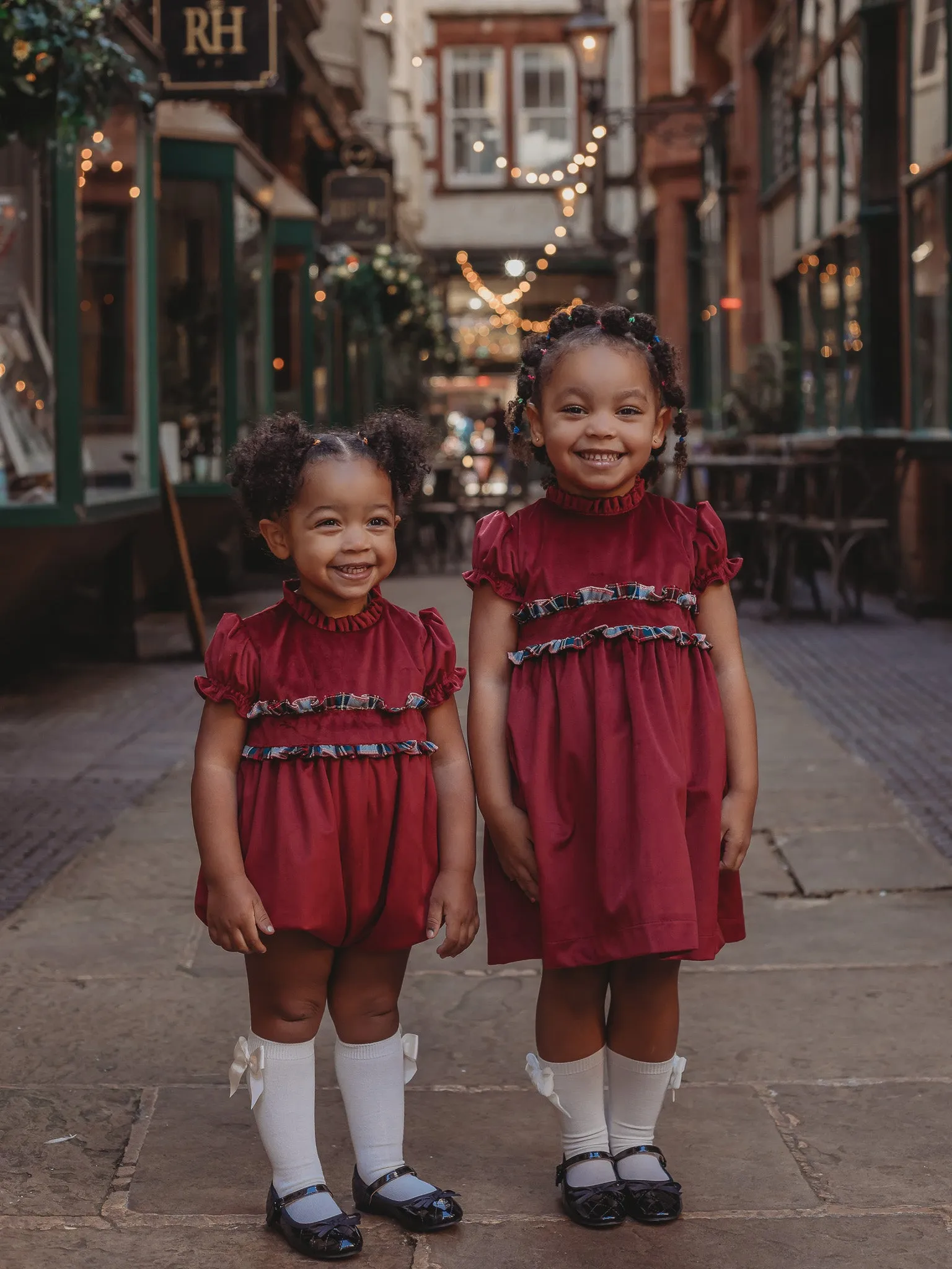'Ruby' burgundy velvet & tartan dress