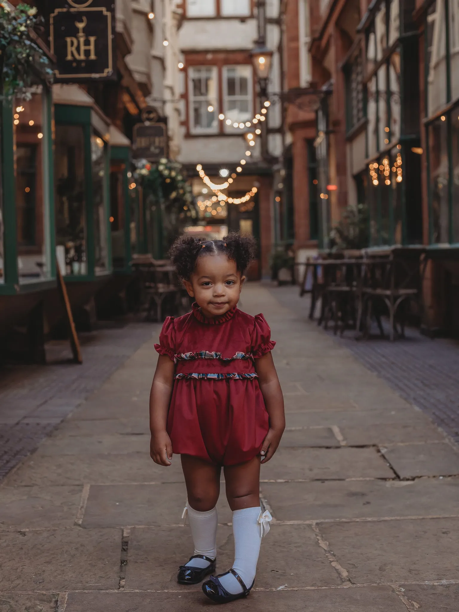 'Ruby' ivory velvet & tartan romper