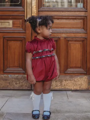 'Ruby' ivory velvet & tartan romper