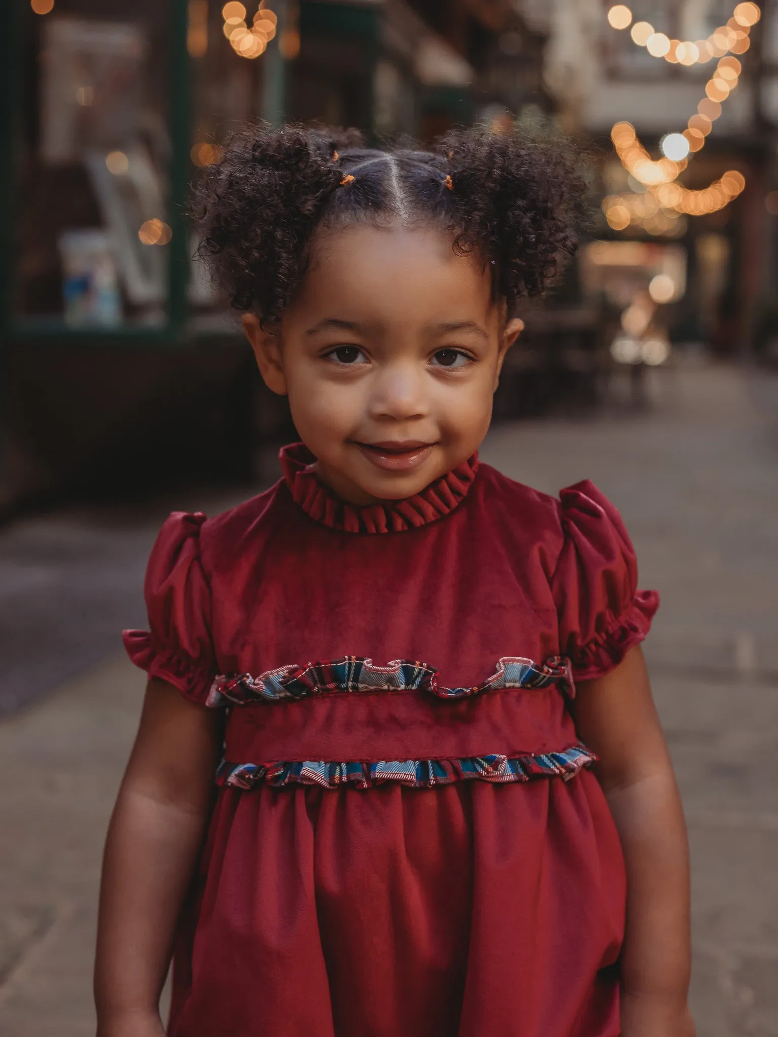 'Ruby' ivory velvet & tartan romper