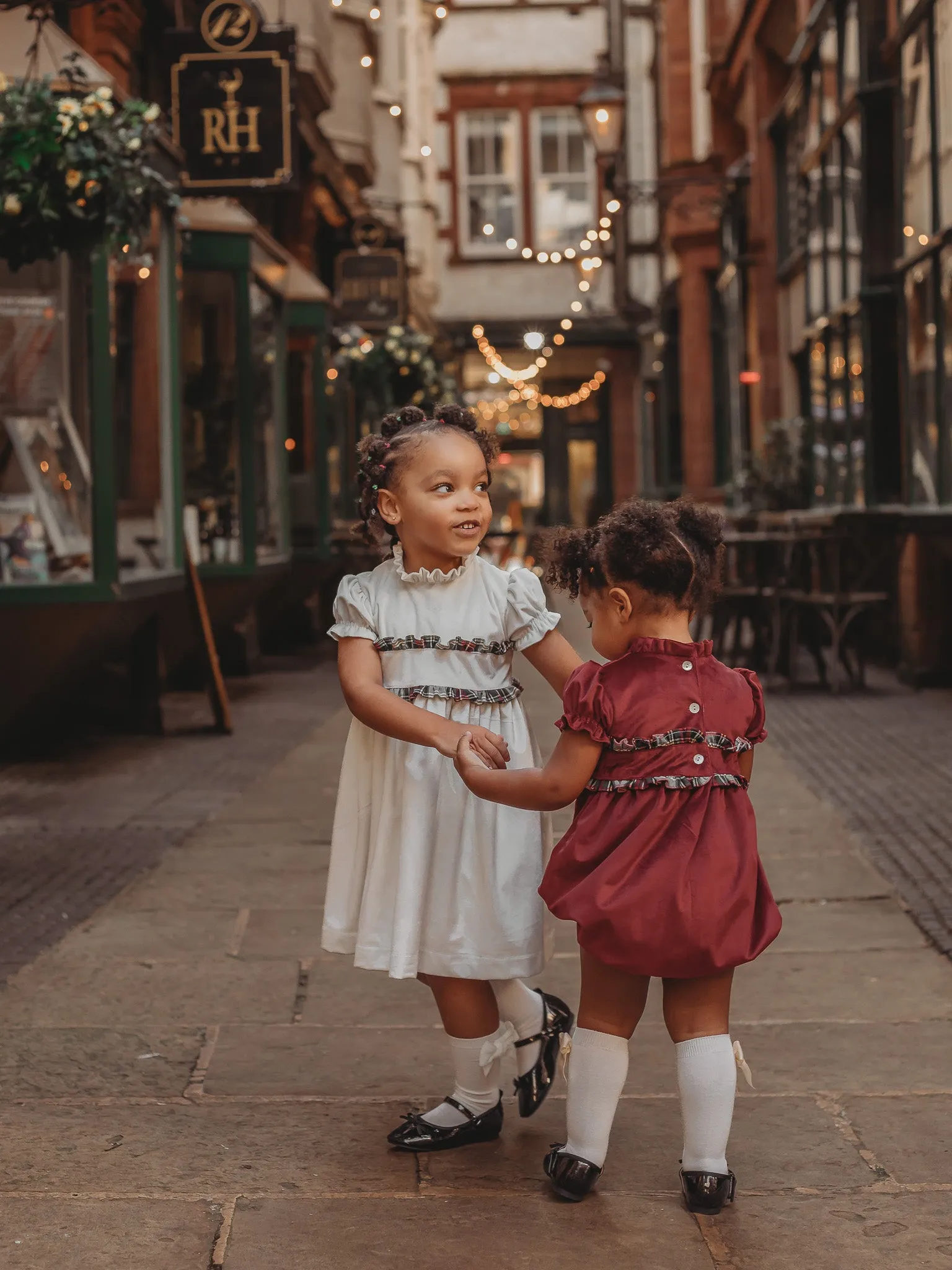 'Ruby' ivory velvet & tartan romper