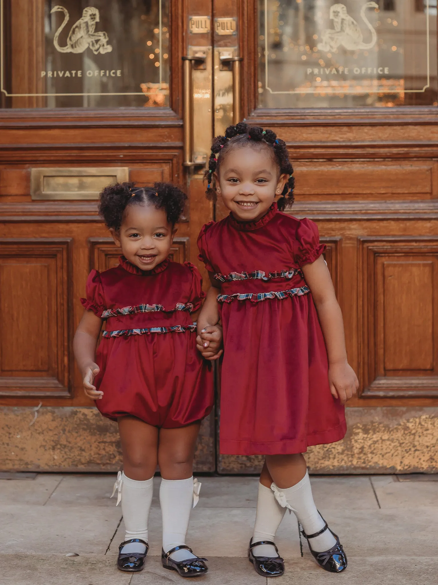 'Ruby' ivory velvet & tartan romper