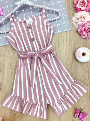 Sassy Stripes Belted Ruffle Romper