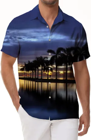 Sea blue holiday beach shirt style beach style shirt short sleeve casual fashion tropical shirt button Hawaiian shirt men's lapel casual wear
