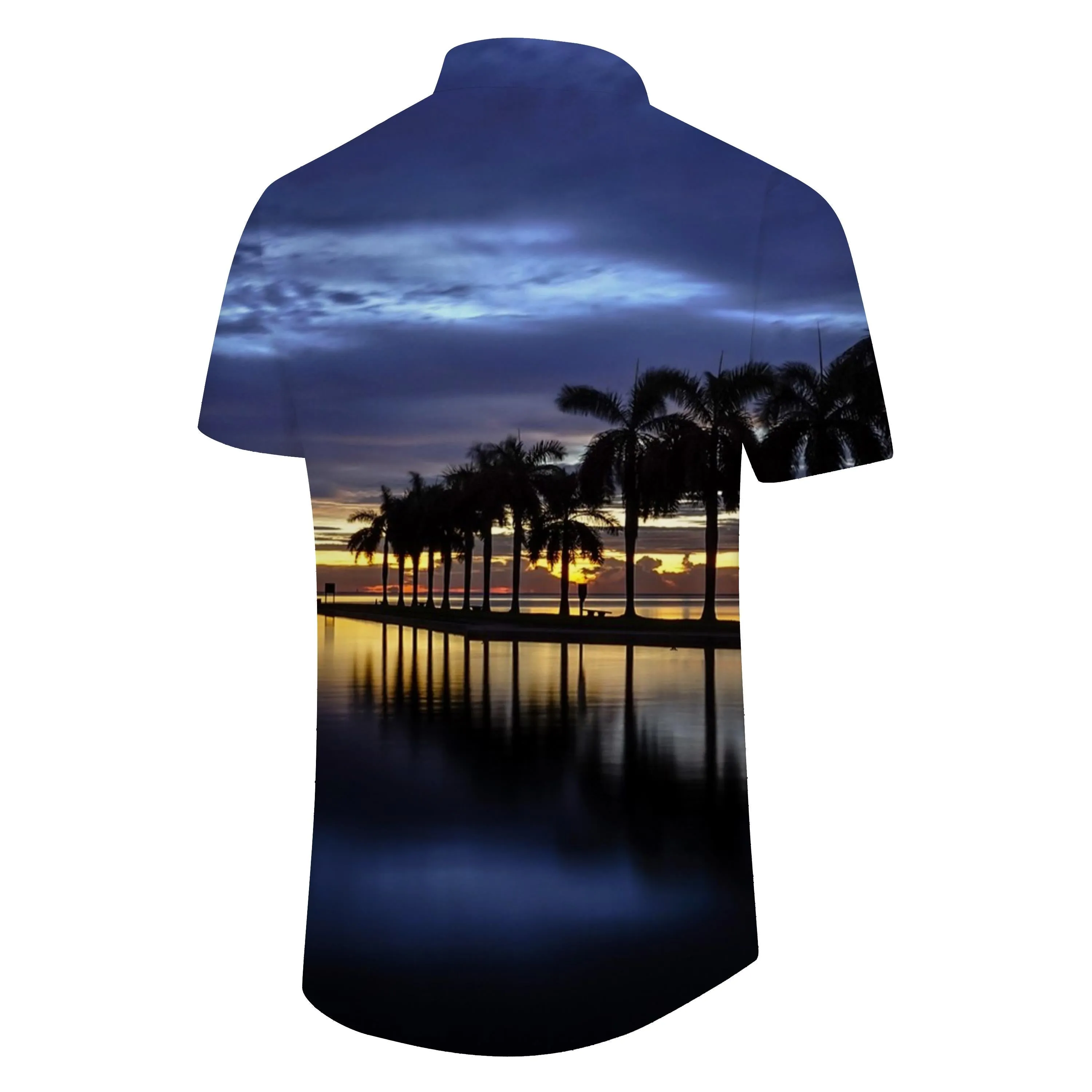 Sea blue holiday beach shirt style beach style shirt short sleeve casual fashion tropical shirt button Hawaiian shirt men's lapel casual wear