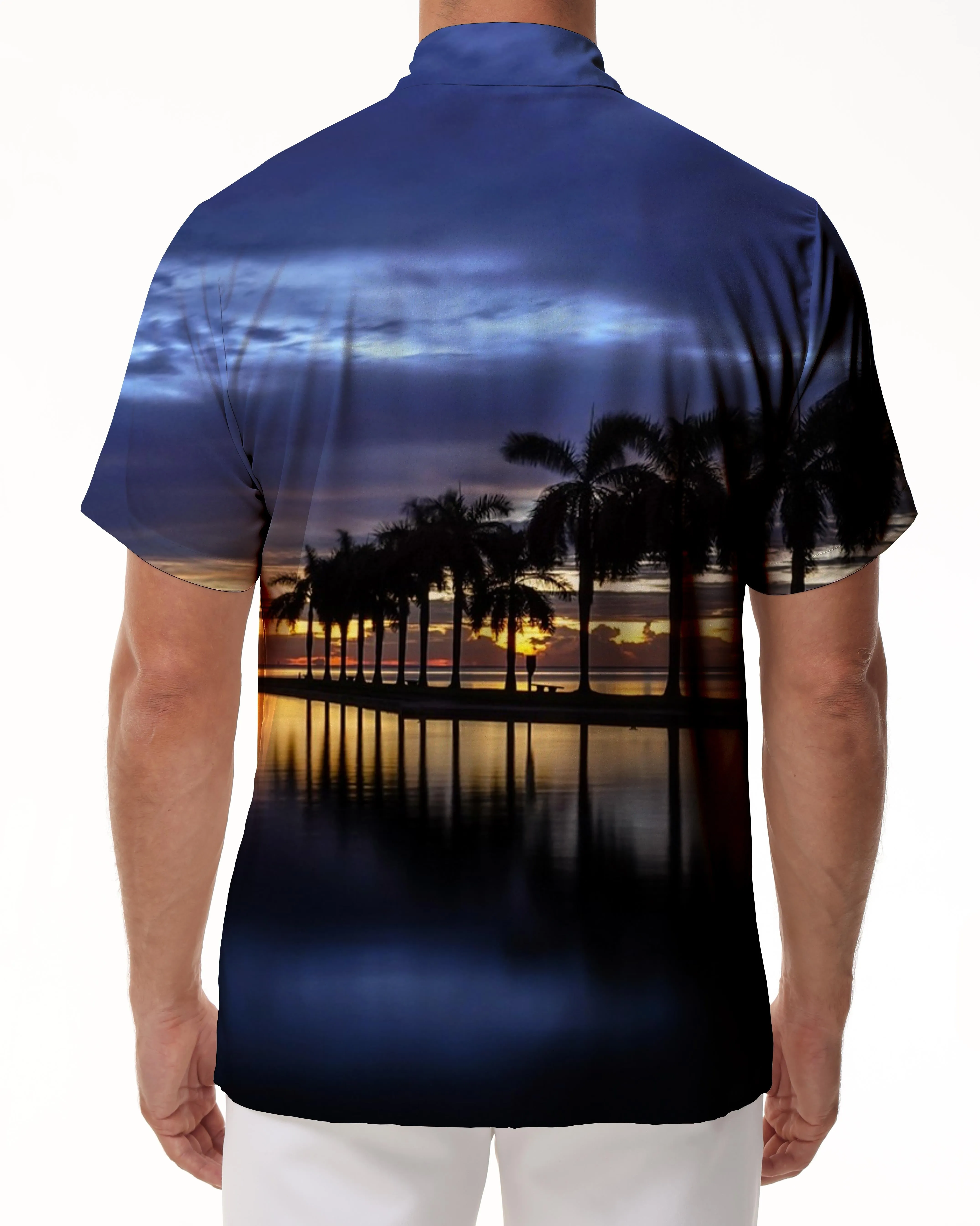 Sea blue holiday beach shirt style beach style shirt short sleeve casual fashion tropical shirt button Hawaiian shirt men's lapel casual wear