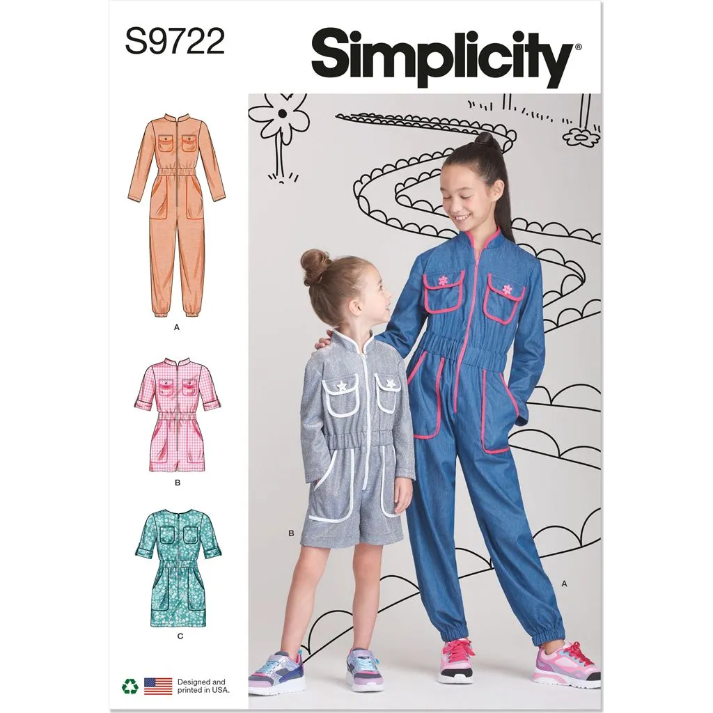 Simplicity Sewing Pattern S9722 Children's and Girls' Jumpsuit, Romper and Dress