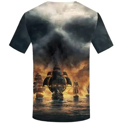 Skull T-shirt Men Flame Tshirts Cool Ferry T-shirts Graphic War T-shirts 3d Ocean Tshirts Casual Short Sleeve summer Mens New