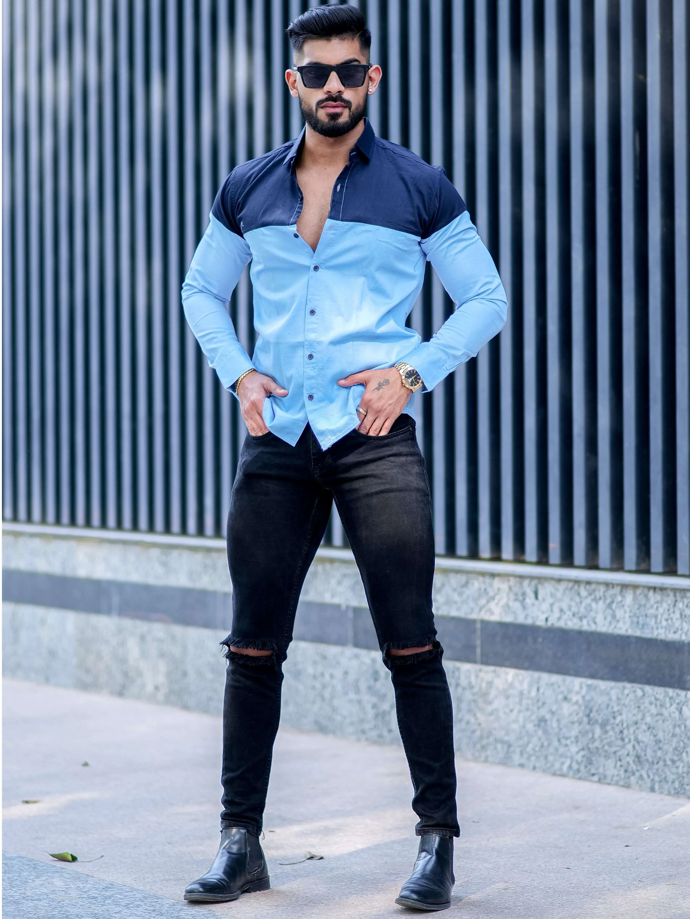 Sky Cut n Sew Cotton Designer Shirt For Men's
