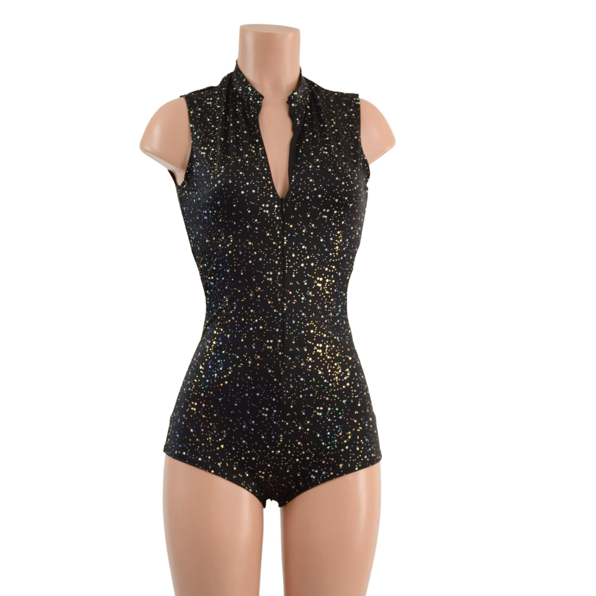 Sleeveless Star Noir Stella Romper with Boy Cut Leg