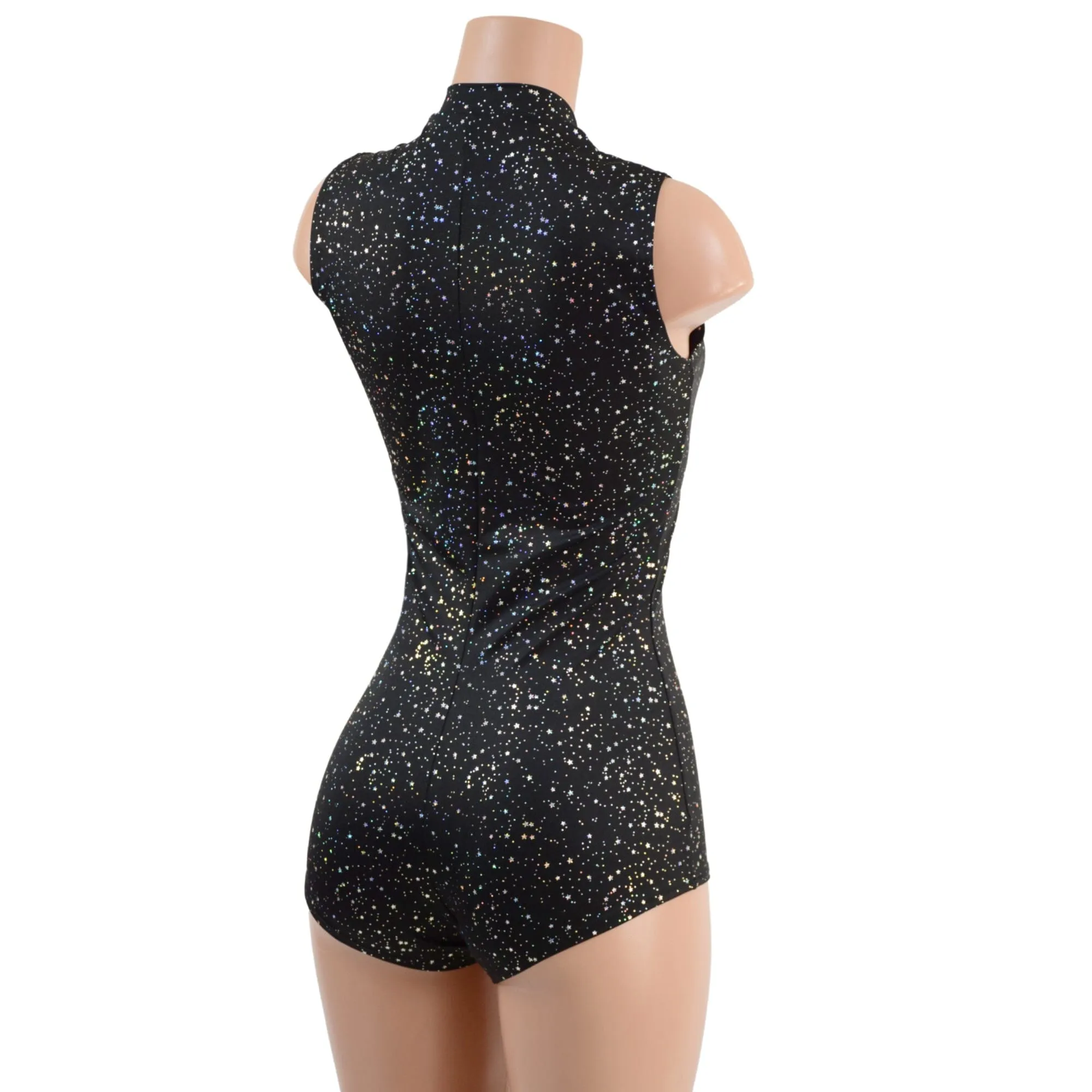 Sleeveless Star Noir Stella Romper with Boy Cut Leg