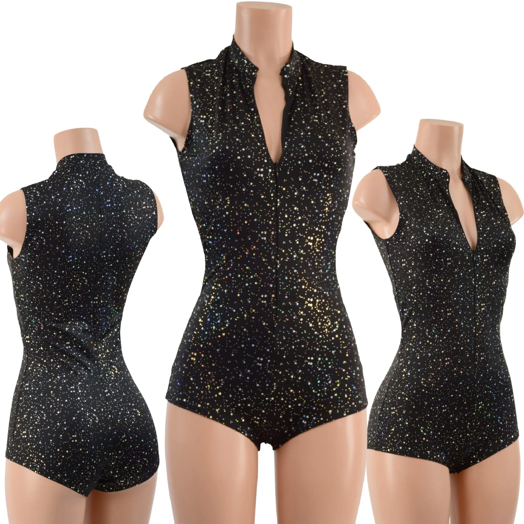 Sleeveless Star Noir Stella Romper with Boy Cut Leg