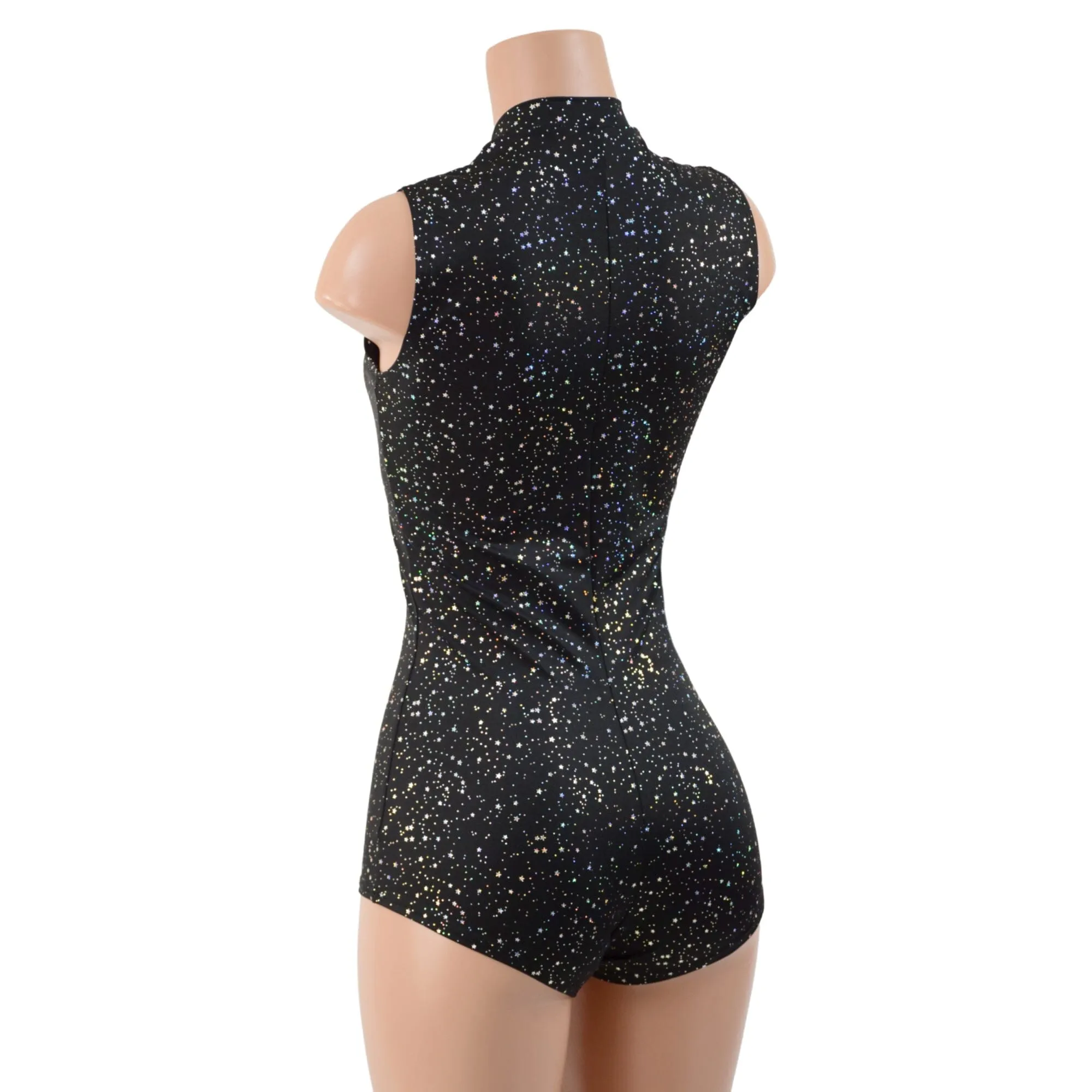 Sleeveless Star Noir Stella Romper with Boy Cut Leg