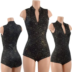 Sleeveless Star Noir Stella Romper with Boy Cut Leg