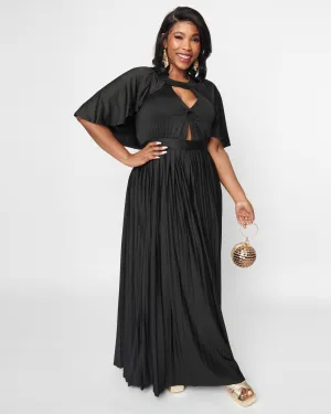 Smak Parlour Black Pleated Cape Maxi Dress | Black