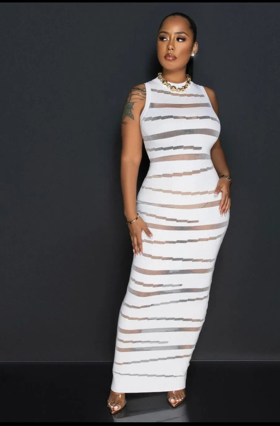 Starstruck Sheer Accent Sleeveless Maxi Dress