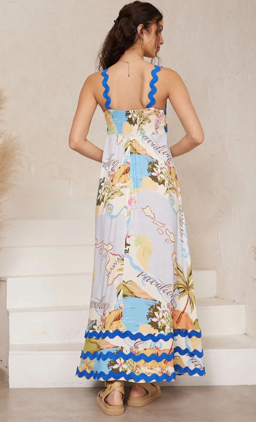 Summer Blue Hawaii Ric Rac Maxi Dress