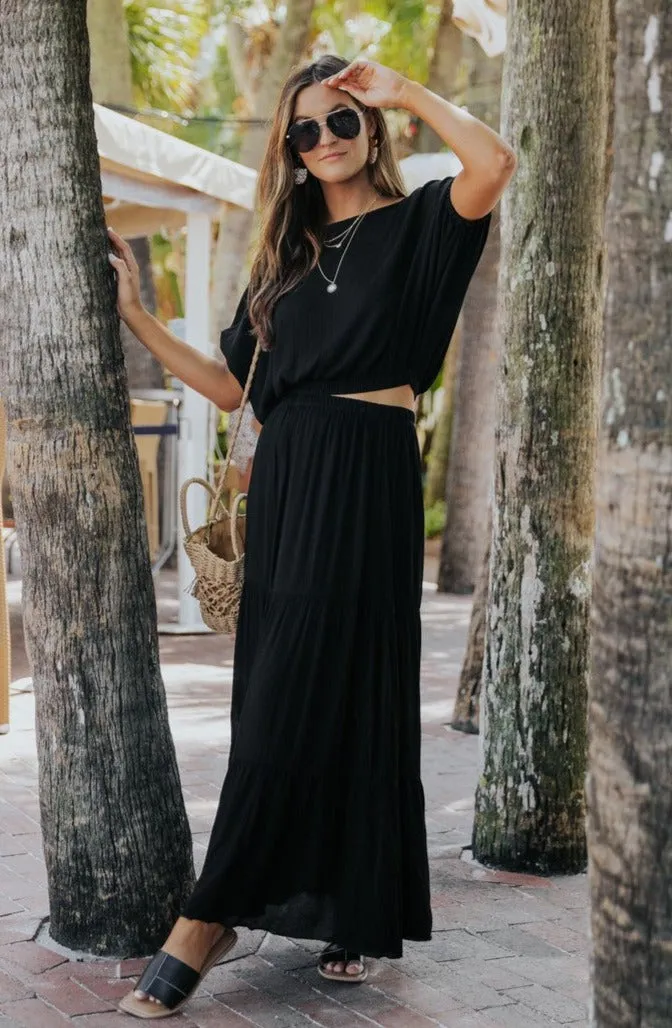 Sunrise Short Sleeve Top & Maxi Skirt Black Set - FINAL SALE