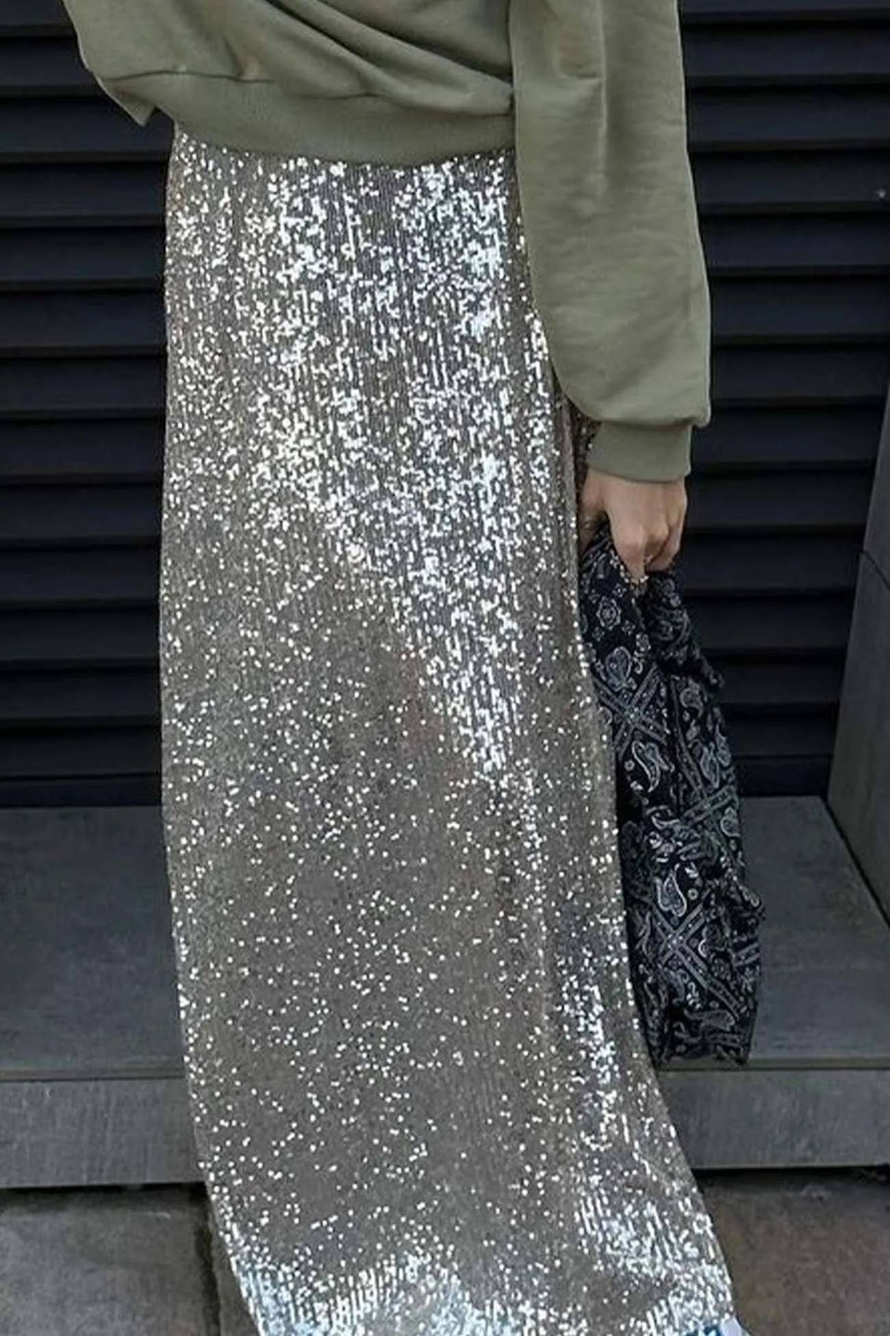 TastyHottie - Solid Color Sequin Maxi Skirt